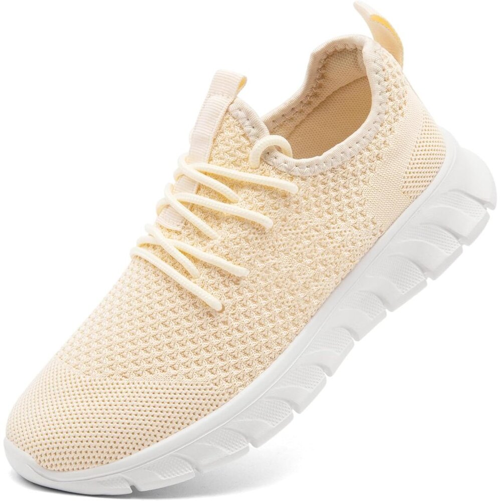 Women's Beige Non Slip Pull-on Comfortable Casual Fashion Running Sneakers